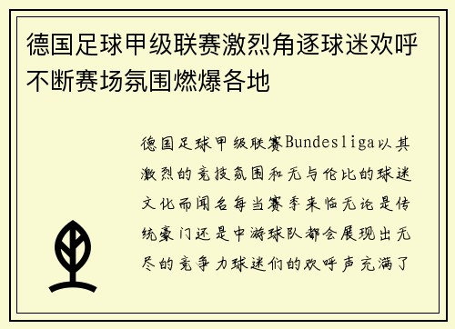 德国足球甲级联赛激烈角逐球迷欢呼不断赛场氛围燃爆各地 德国足球甲级联赛激烈角逐球迷欢呼不断赛场氛围燃爆各地
