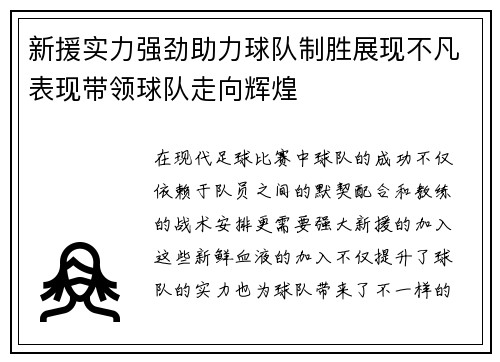 新援实力强劲助力球队制胜展现不凡表现带领球队走向辉煌